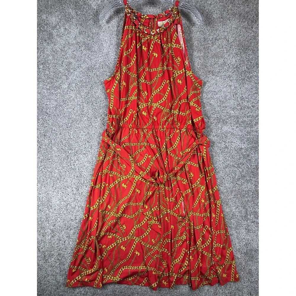 Michael Kors Red Gold Chain‎ Link Halter Neck Maxi Dress Plus Size 3X NWT